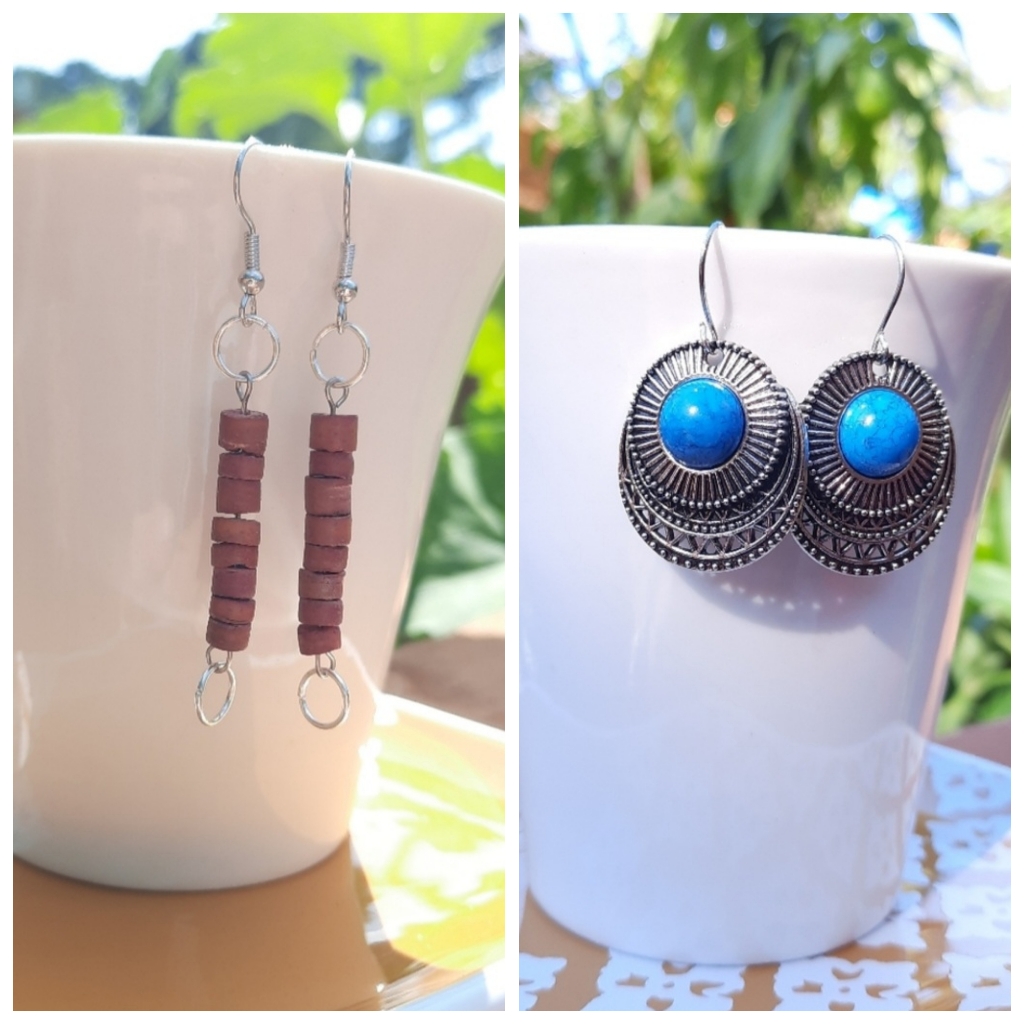 Blue Dangle & Dusty Rose Wood Circle Earrings Bundle